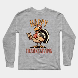 Happy Thanksgiving Happy Turkey Cartoon Retro Style Long Sleeve T-Shirt